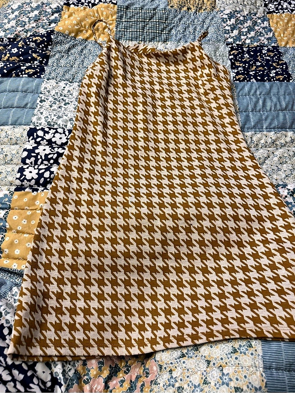 Altar'd State Houndstooth Spaghetti Strap Mini Dress Brown & White Like New